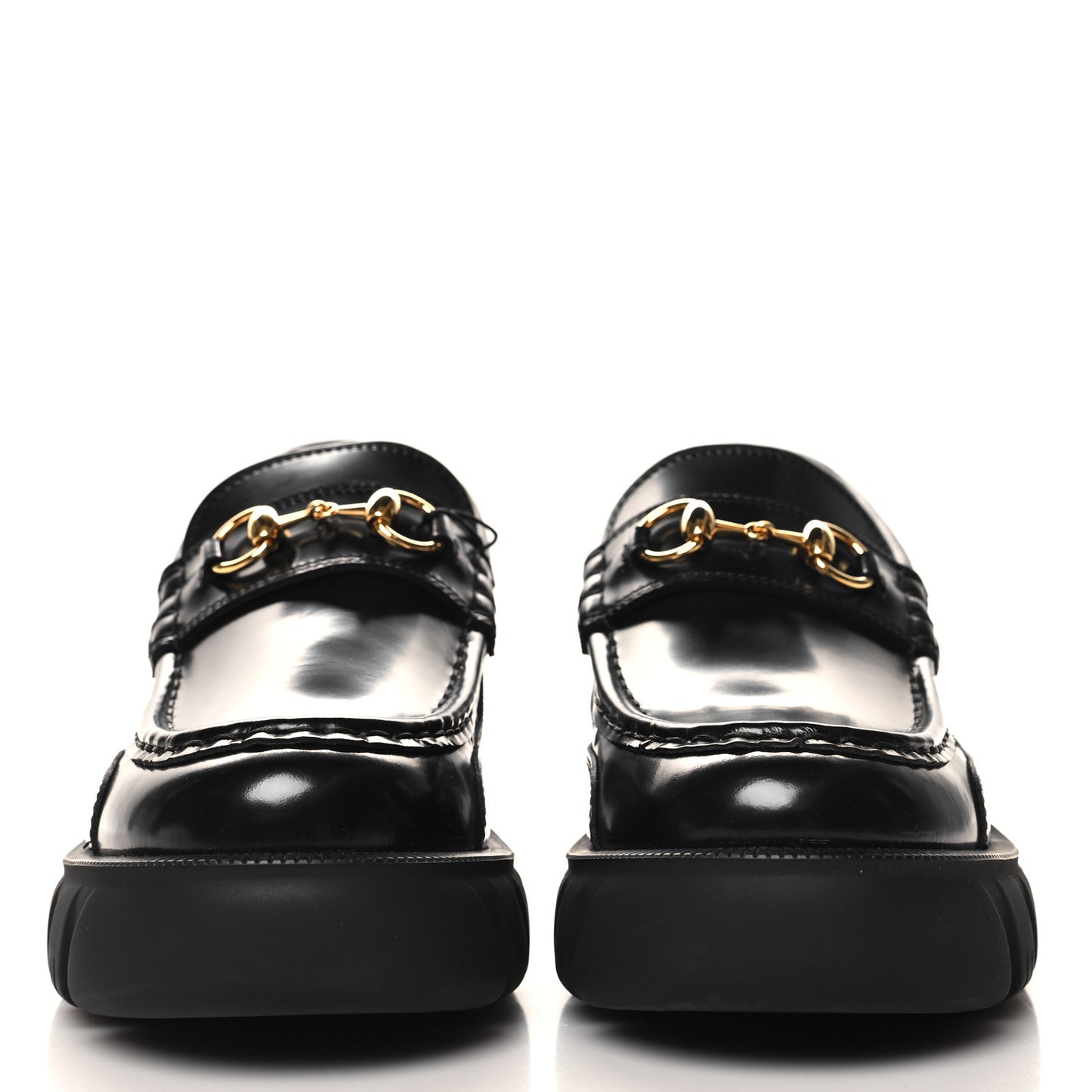 Magnum Calfskin Nappa Samoa Womens Horsebit Platform Chunky Lug Sole 40mm Loafers 40.5 Black