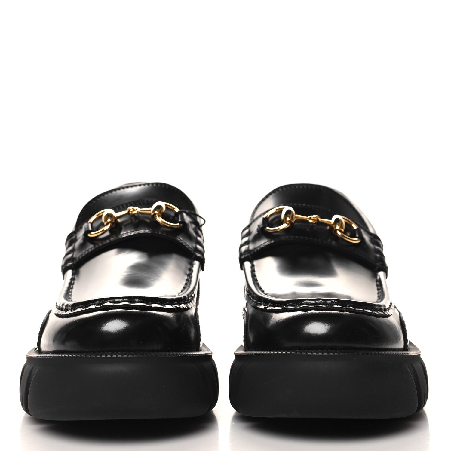 Gucci Magnum Calfskin Nappa Samoa Womens Horsebit Platform Chunky Lug Sole 40mm Loafers 40.5 Black 3 of 9