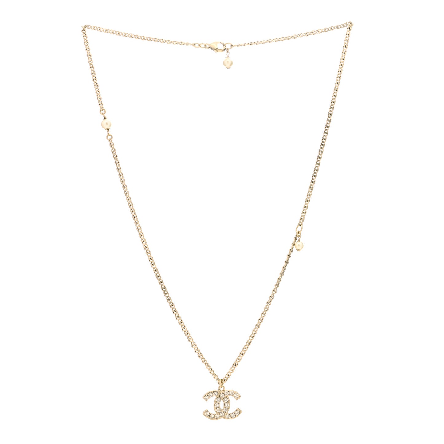 Metal Pearl Crystal CC Textured Pendant Necklace Gold