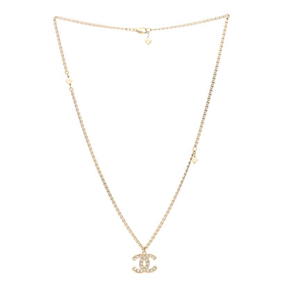 Chanel Metal Pearl Crystal CC Textured Pendant Necklace Gold 2 of 3