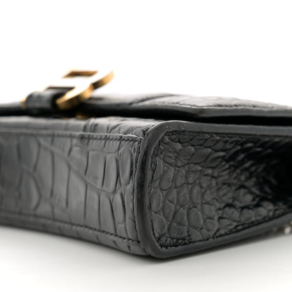 Balenciaga Shiny Calfskin Crocodile Embossed Hourglass Chain Bag Black 10 of 12