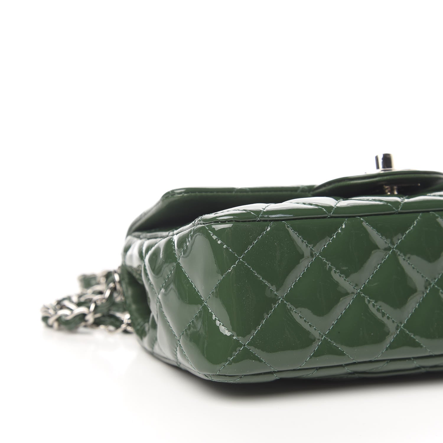 Chanel Patent Calfskin Quilted Mini Rectangular Flap Dark Green 9 of 11