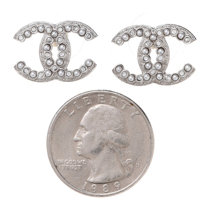 Chanel Crystal Pearl CC Earrings Silver 2 of 5