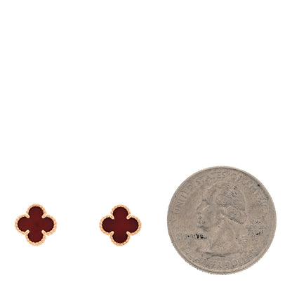 Van Cleef & Arpels 18K Rose Gold Carnelian Sweet Alhambra Earrings 2 of 4