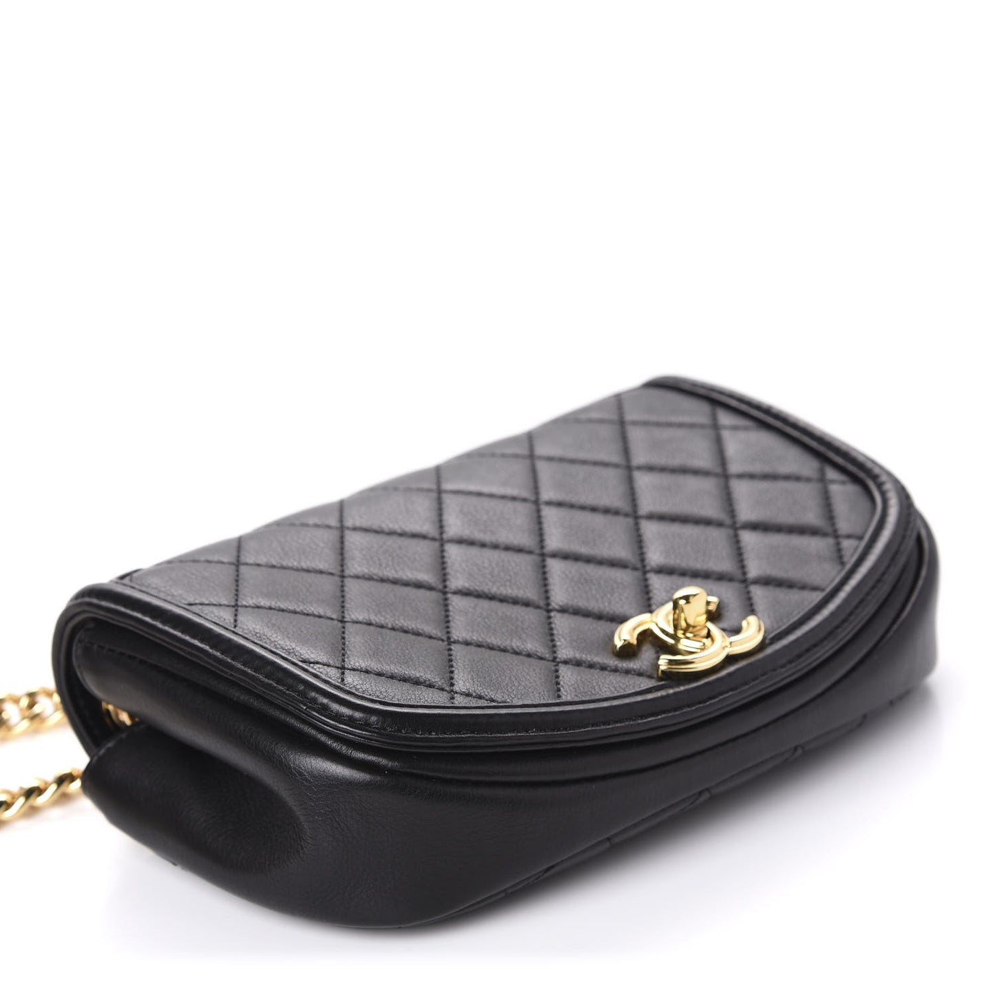 Calfskin Quilted Small Underline Flap Black