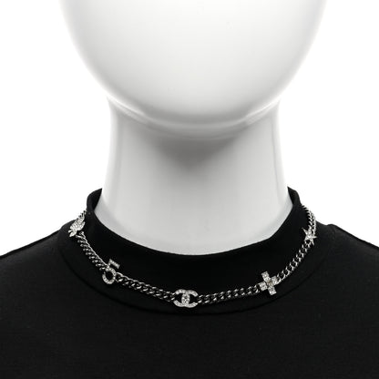 Chanel Ruthenium Crystal Chain CC Lucky Charms Choker Silver 2 of 5