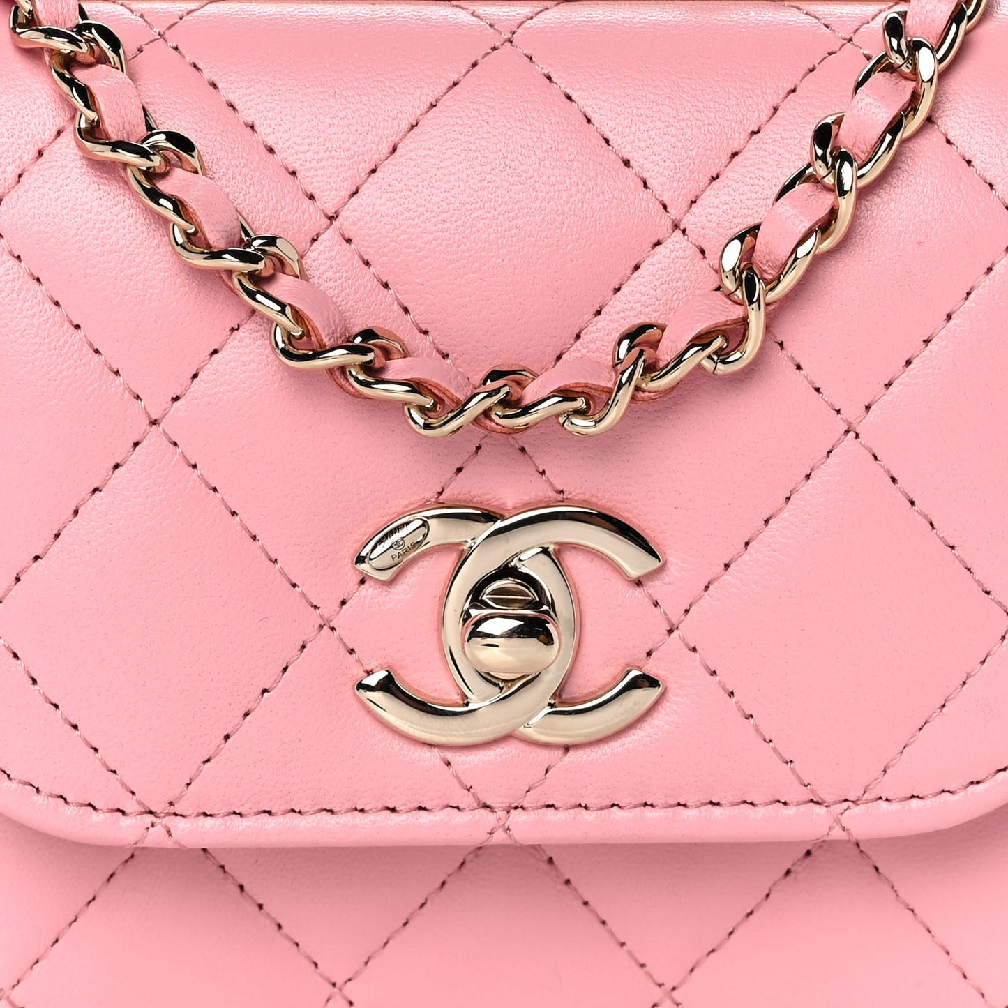 Lambskin Quilted Mini Trendy CC Clutch With Chain Pink
