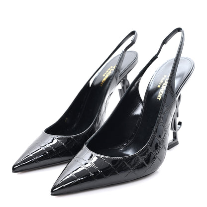 Saint Laurent Patent Crocodile Embossed Opyum 110 Slingback 39 Black 4 of 10