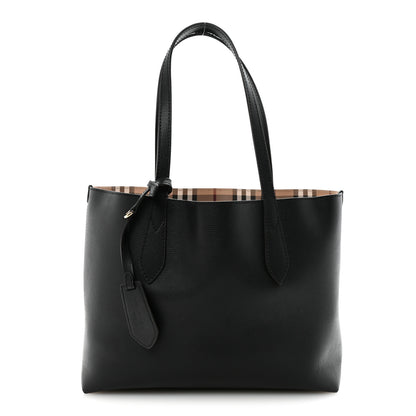 Burberry Grainy Calfskin Haymarket Check Small Reversible Tote Black 1 of 9