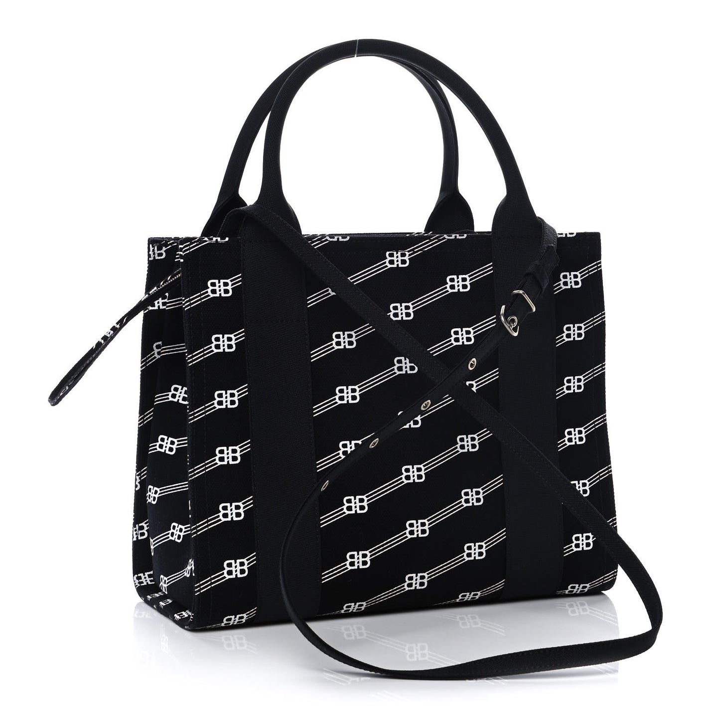 Cotton Canvas Diagonal BB Monogram Small Sharp Tote Black White