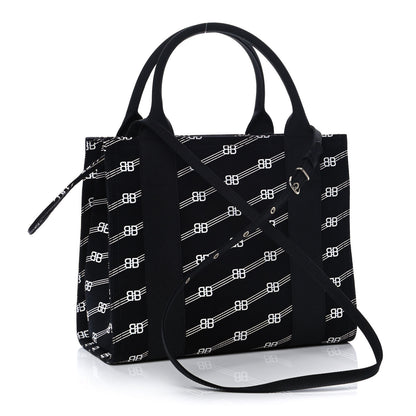 Balenciaga Cotton Canvas Diagonal BB Monogram Small Sharp Tote Black White 3 of 12