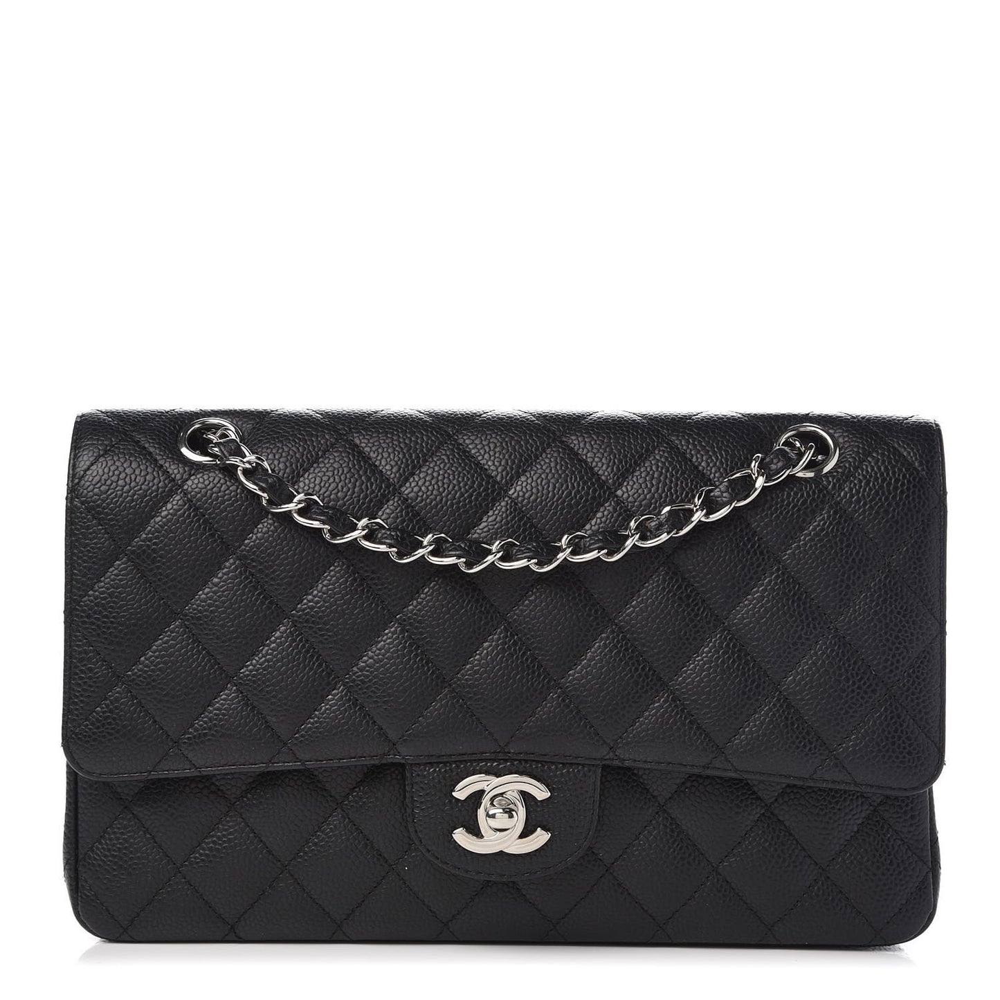 Caviar Quilted Medium Double Flap Black