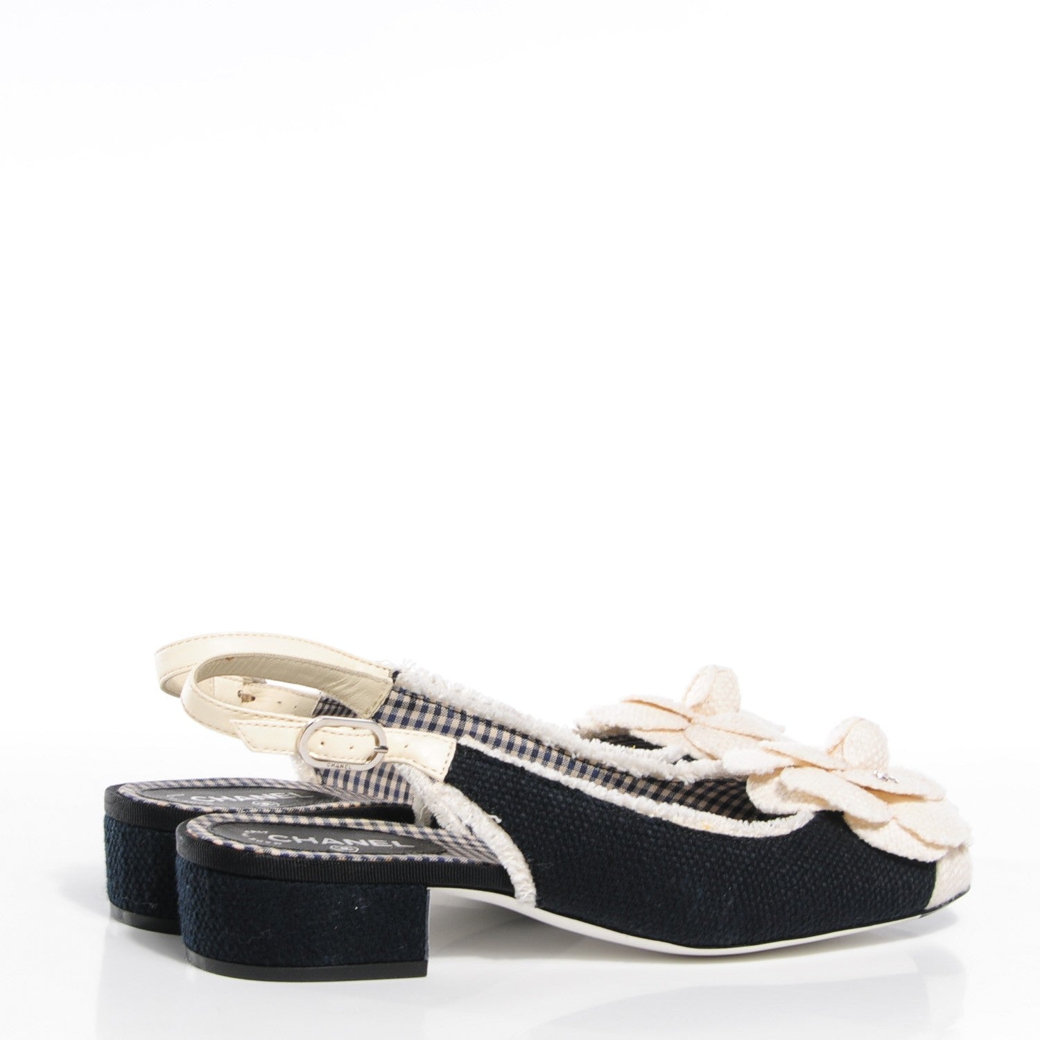 Chanel Canvas Camellia Slingback Flats Black White 36.5 4 of 7