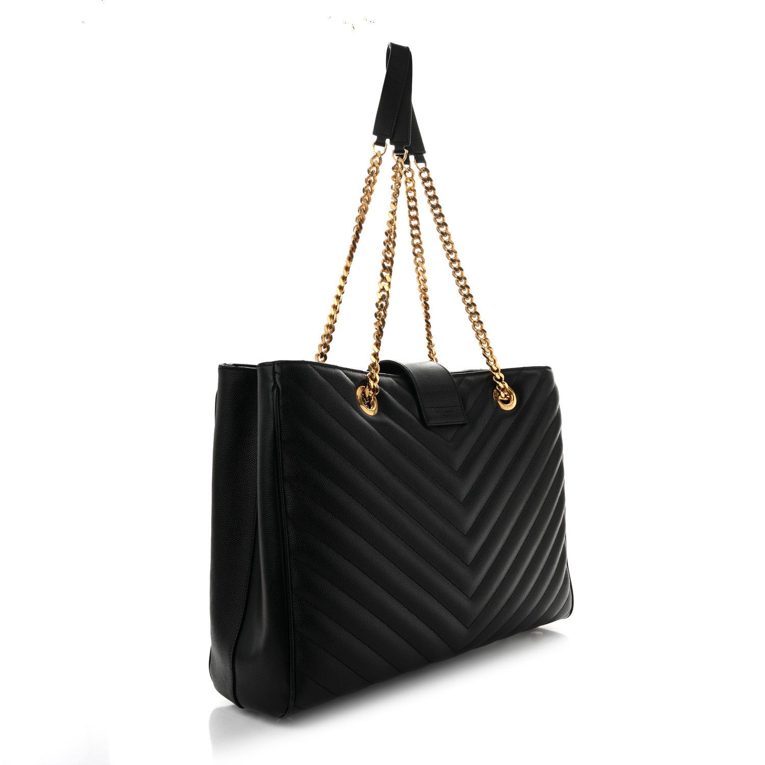 Saint Laurent Grain De Poudre Matelasse Chevron Monogram Shopping Bag Black 3 of 12