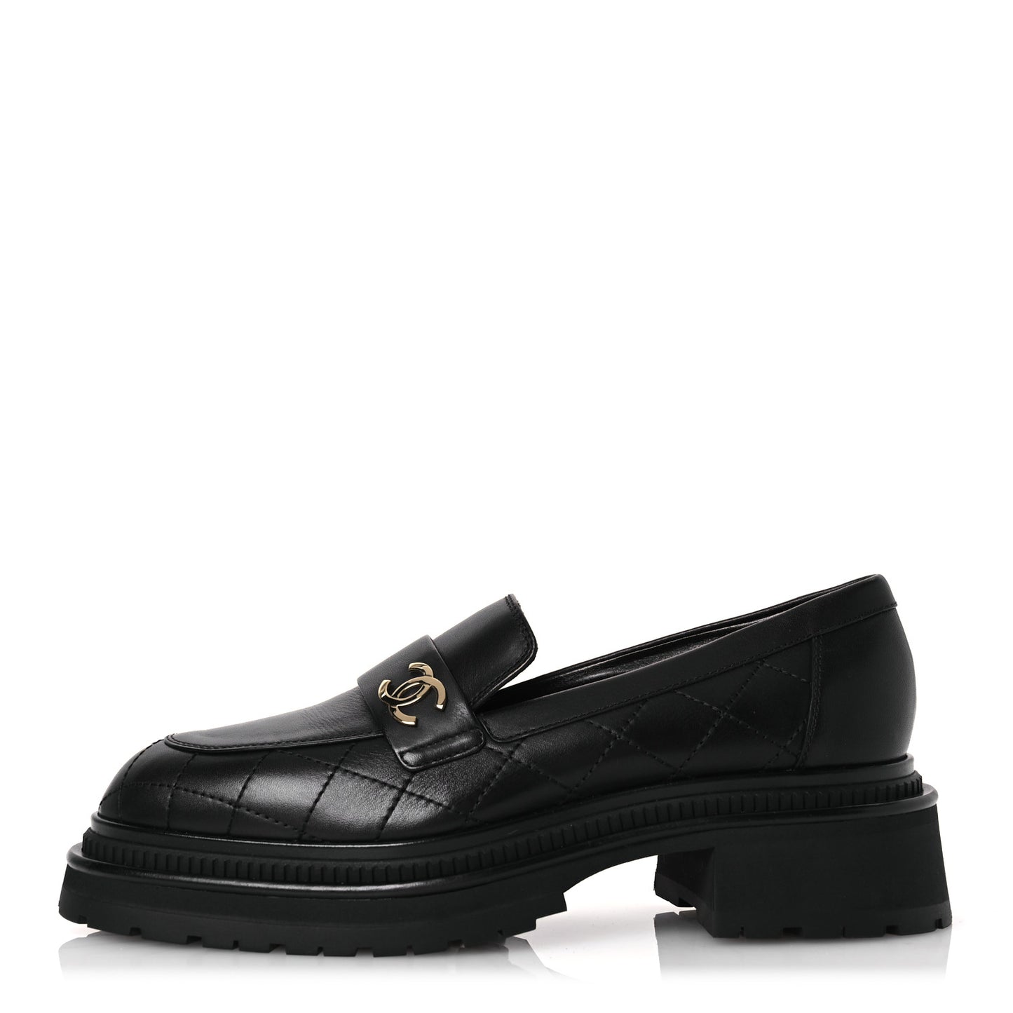 Calfskin Quilted CC Mocassin Loafers 40.5 Black