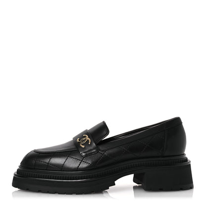 Chanel Calfskin Quilted CC Mocassin Loafers 40.5 Black 1 of 10