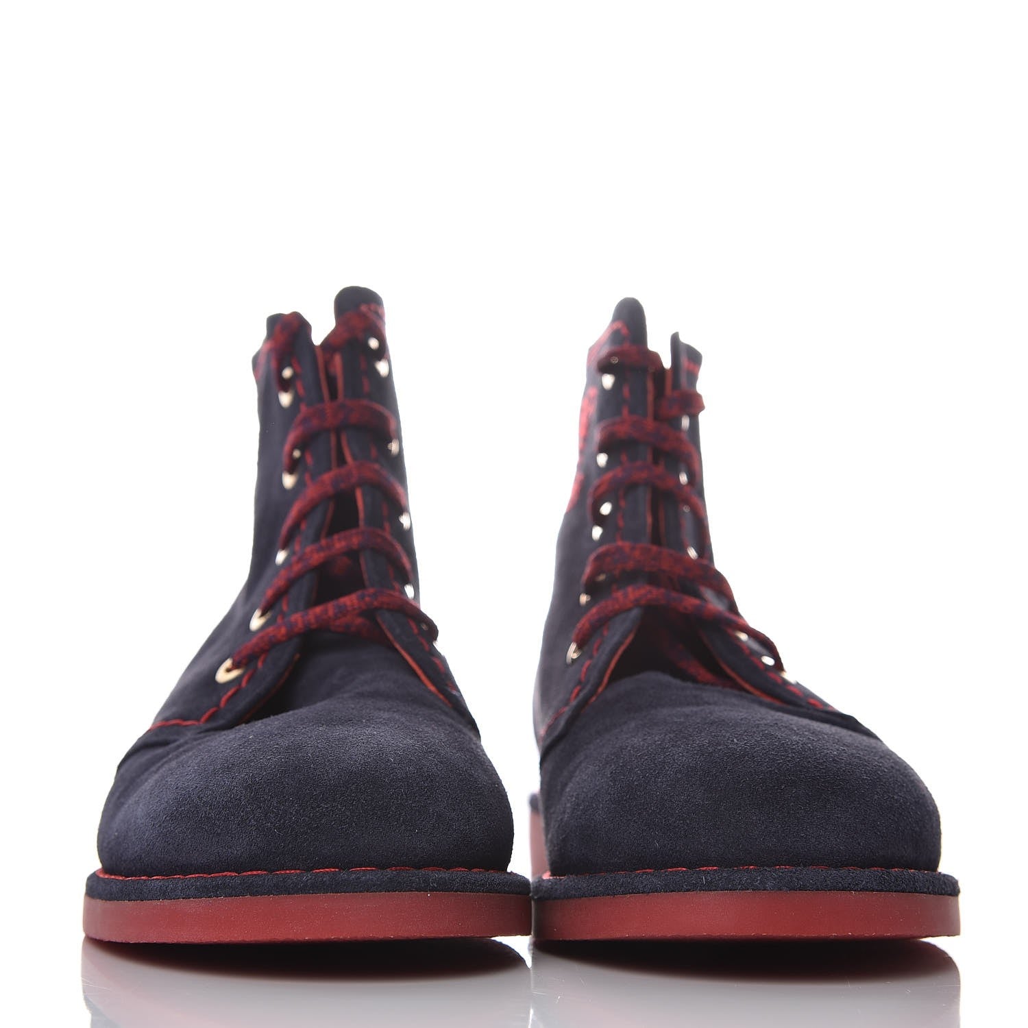Chanel Suede Calfskin Womens Lace Up Short Boots 39 Navy 2 of 9