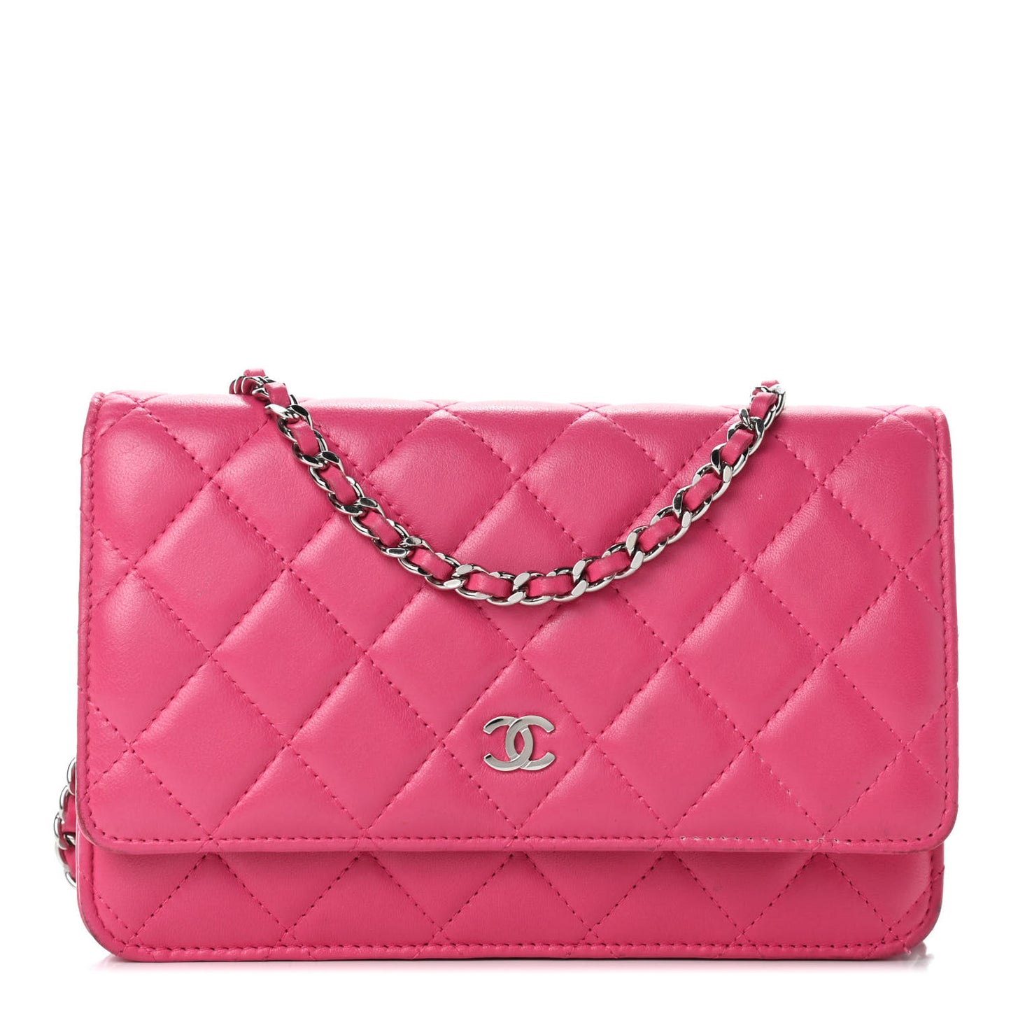 Lambskin Quilted Wallet On Chain WOC Pink