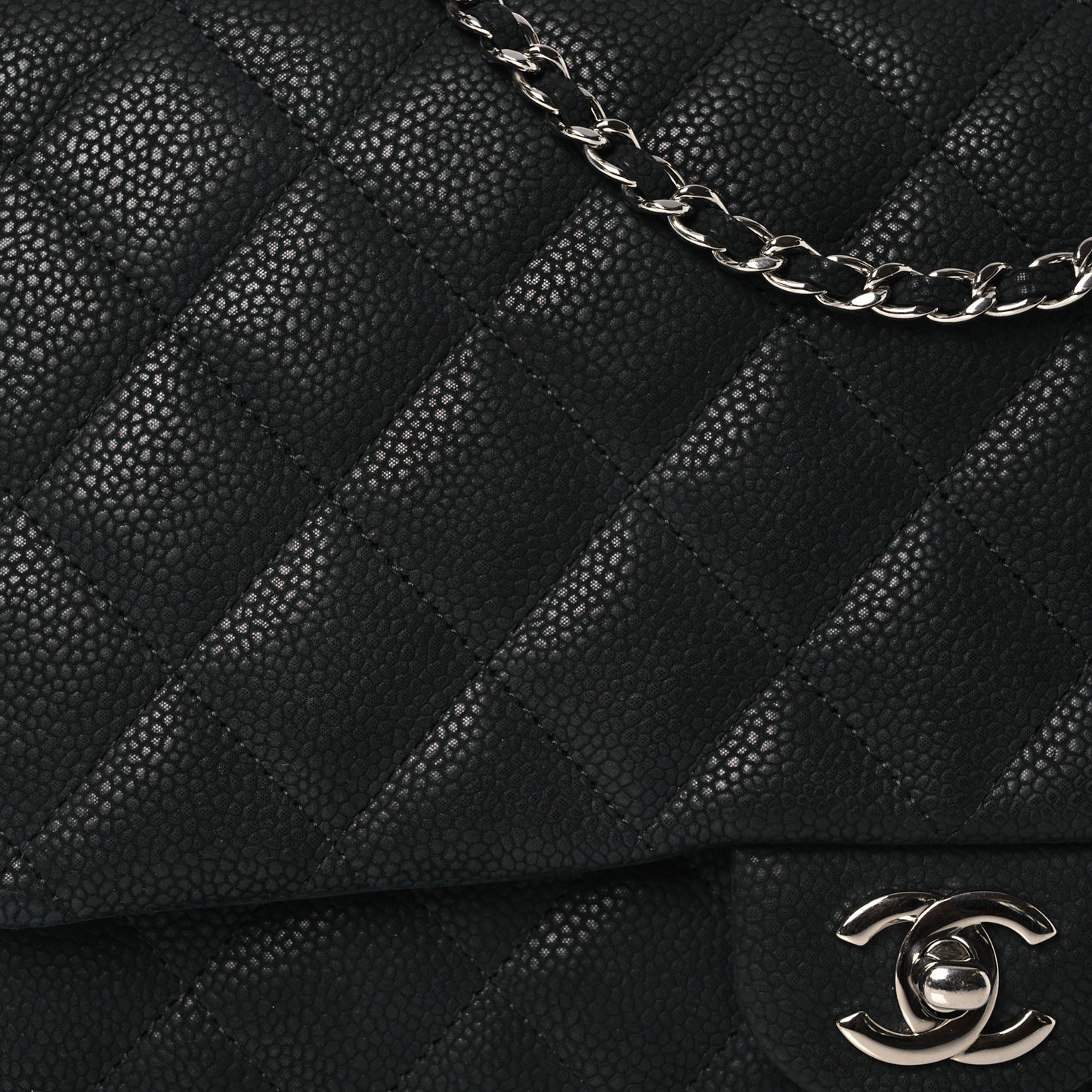 Iridescent Caviar Quilted Clutch With Chain Flap Black