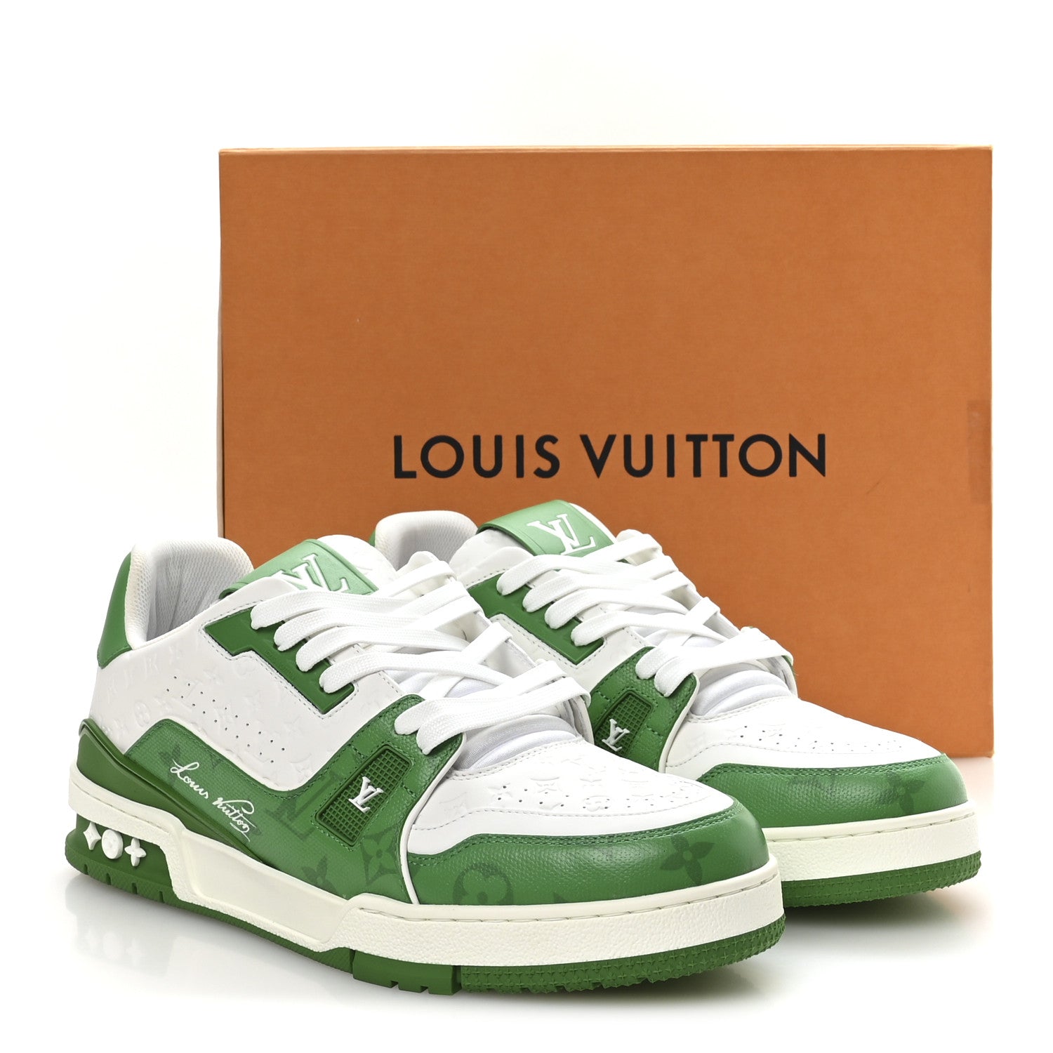 Louis Vuitton Calfskin Monogram Mens LV Trainer Sneakers 8.5 Green 9 of 9