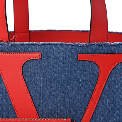 Valentino Garavani Denim Small Escape Tote Blue Red 11 of 11