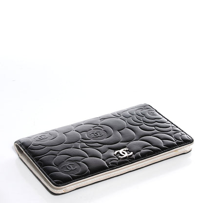 Chanel Lambskin Camellia Embossed Yen Wallet Black 4 of 8
