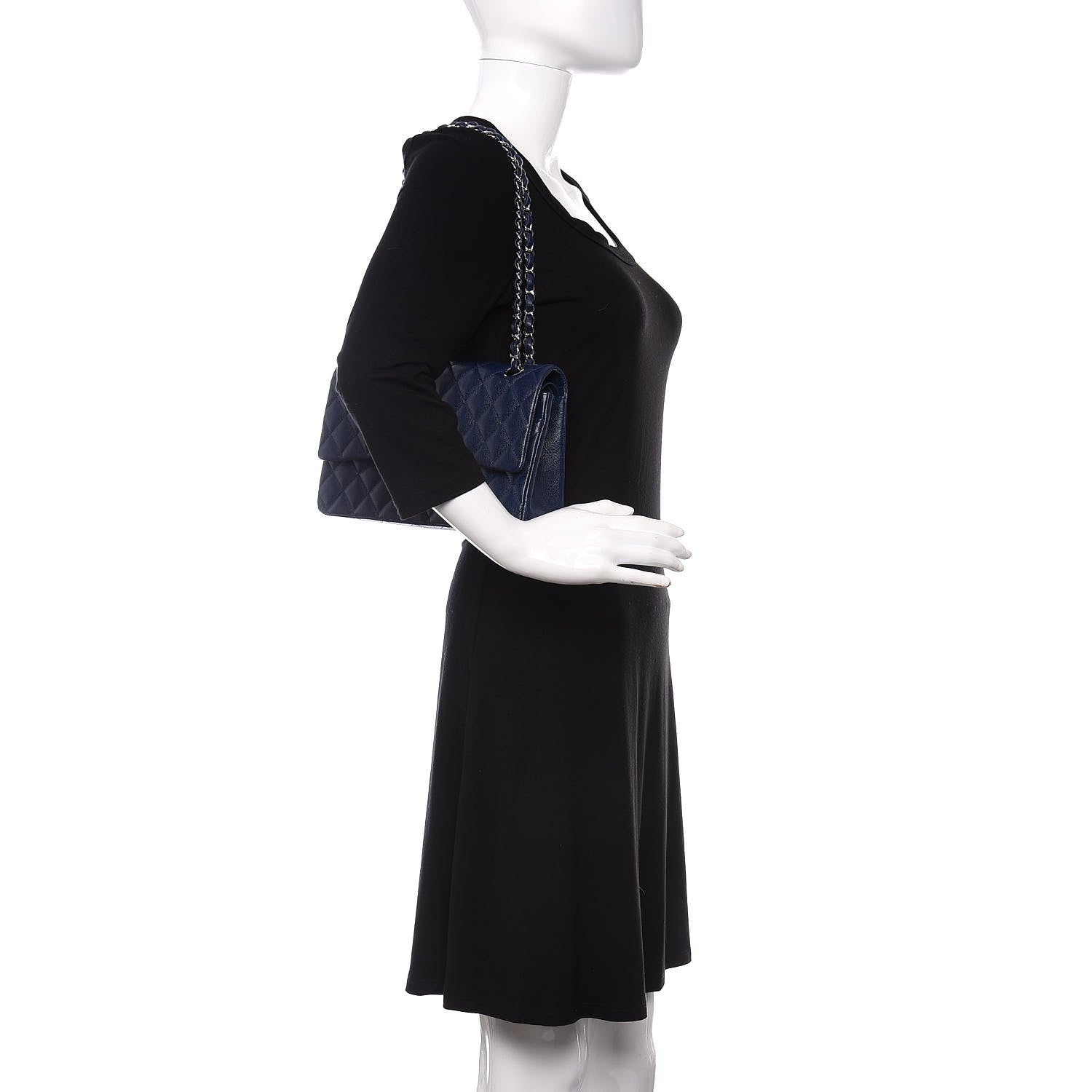 Chanel Caviar Quilted Medium Double Flap Dark Blue 2 of 11