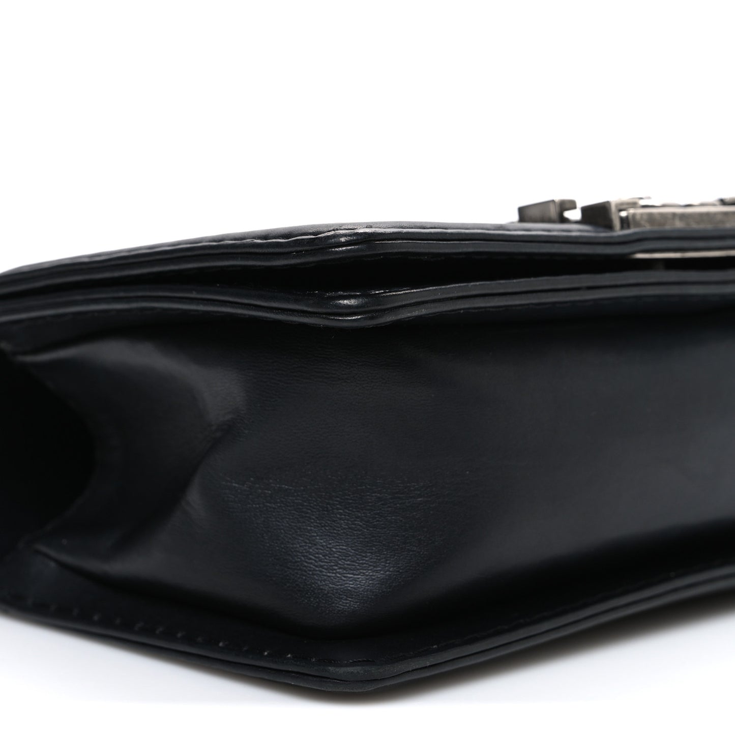 Calfskin Double Stitch Small Boy Flap Black