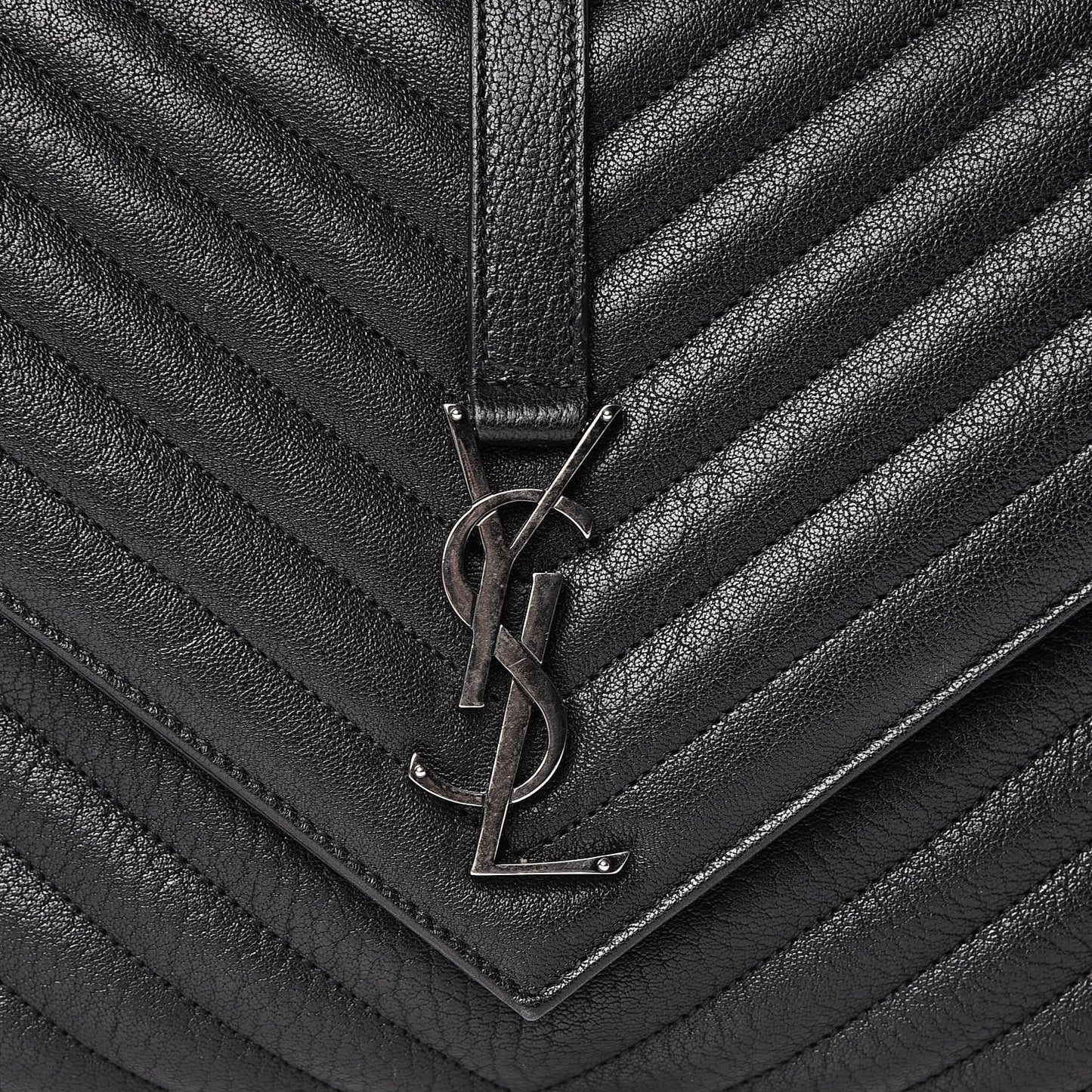 Sheepskin Matelasse Chevron Monogram Large College Satchel Black
