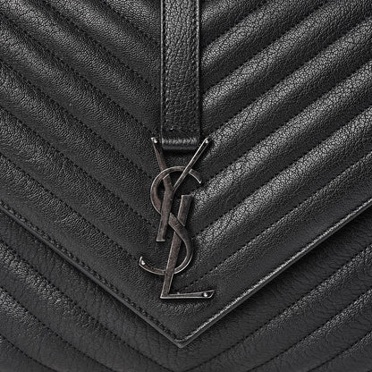 Saint Laurent Sheepskin Matelasse Chevron Monogram Large College Satchel Black 9 of 11