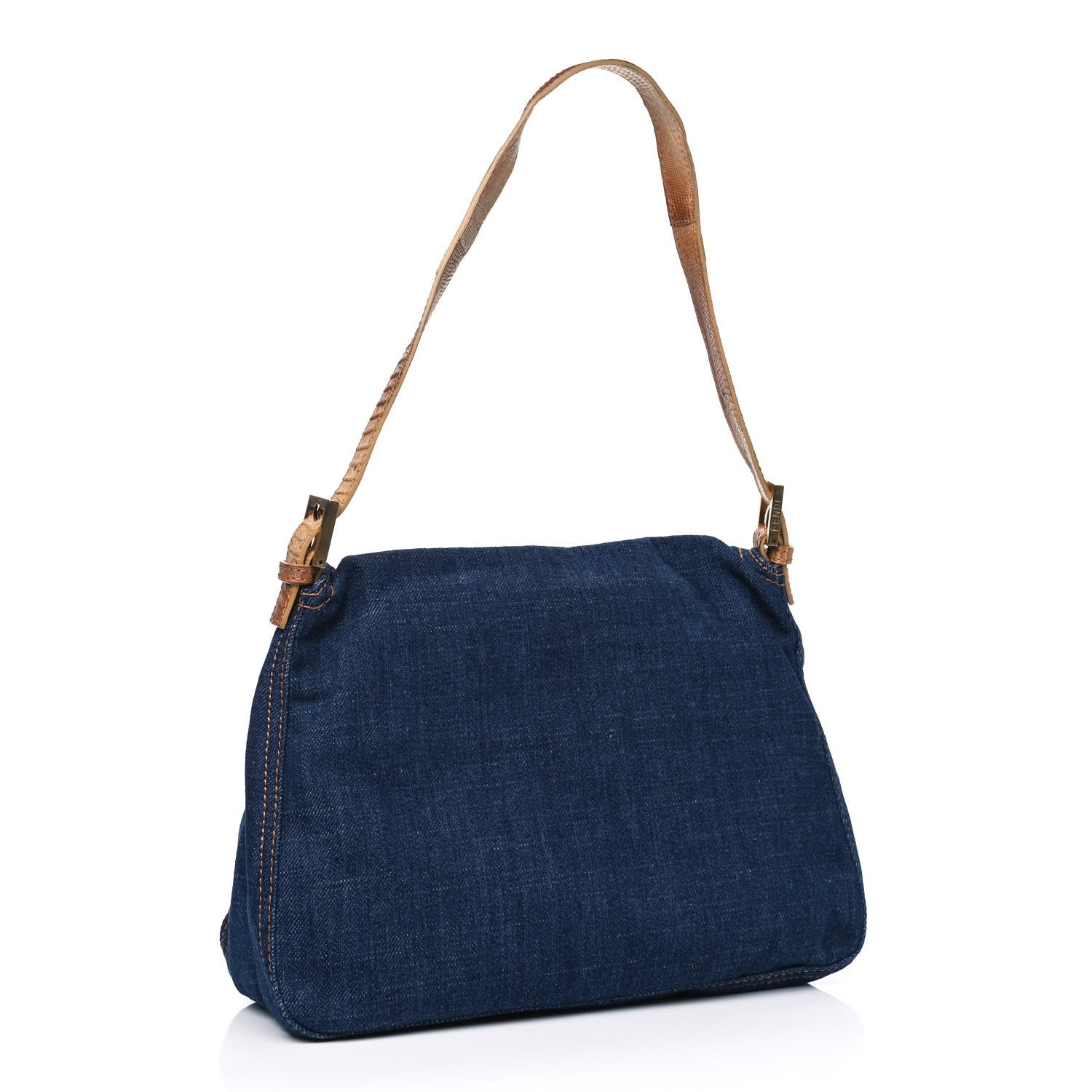 Fendi Denim Lizard Mama Baguette Blue 2 of 8