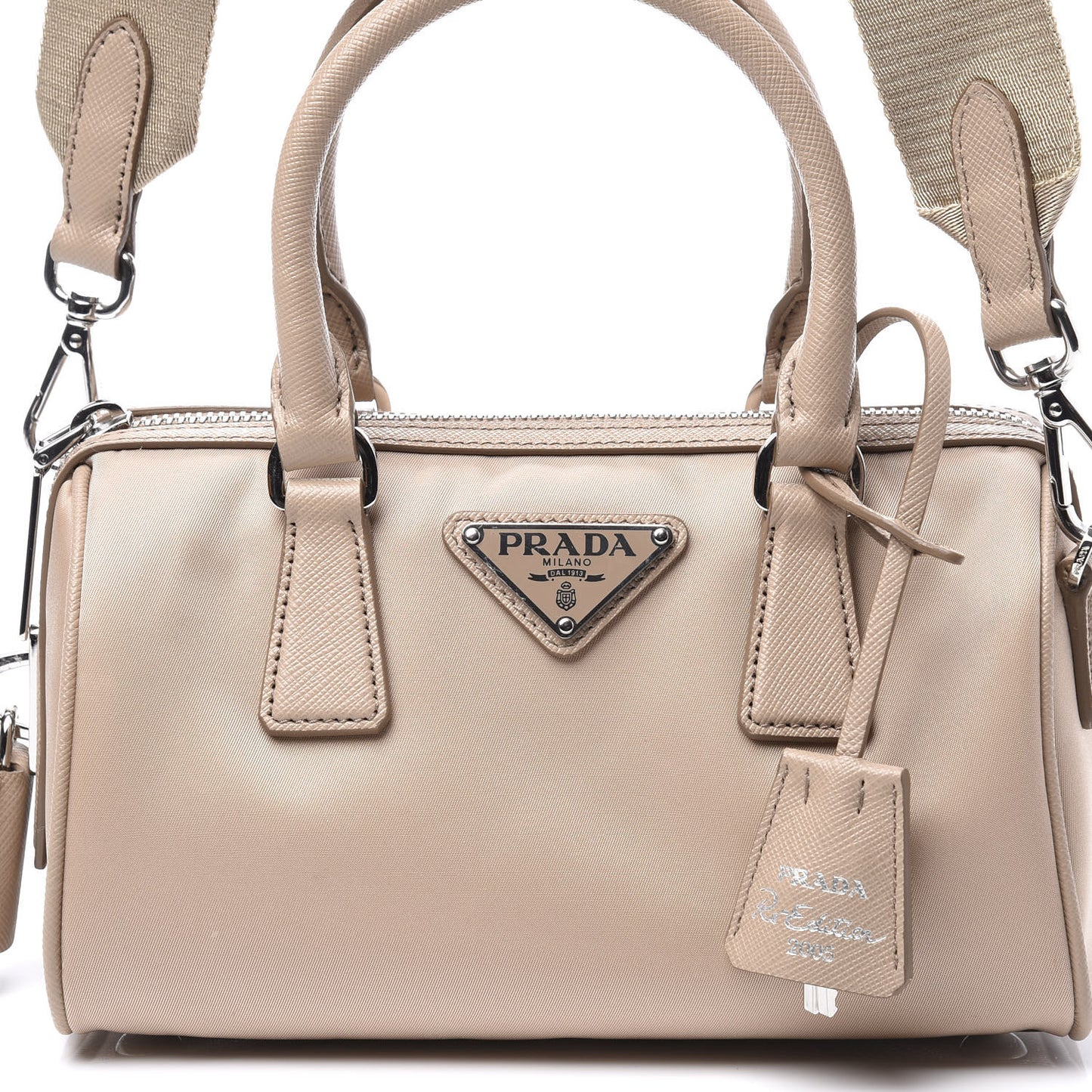 Tessuto Nylon Saffiano Re-Edition 2005 Top Handle Crossbody Bag Cammeo
