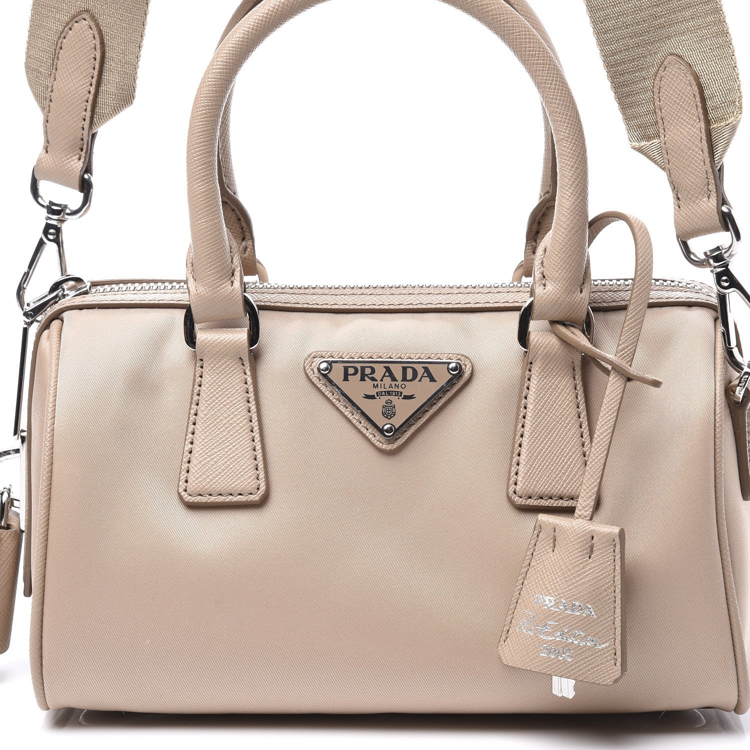 Prada Tessuto Nylon Saffiano Re-Edition 2005 Top Handle Crossbody Bag Cammeo 14 of 14