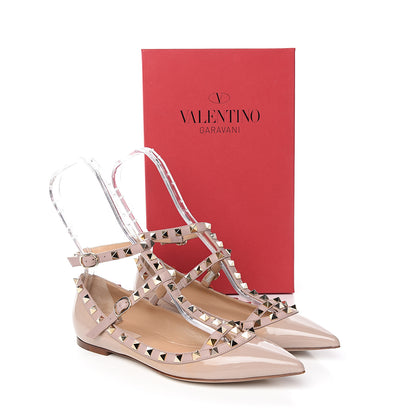Valentino Garavani Patent Rockstud Cage Ballerina Flats 37.5 Poudre 9 of 9