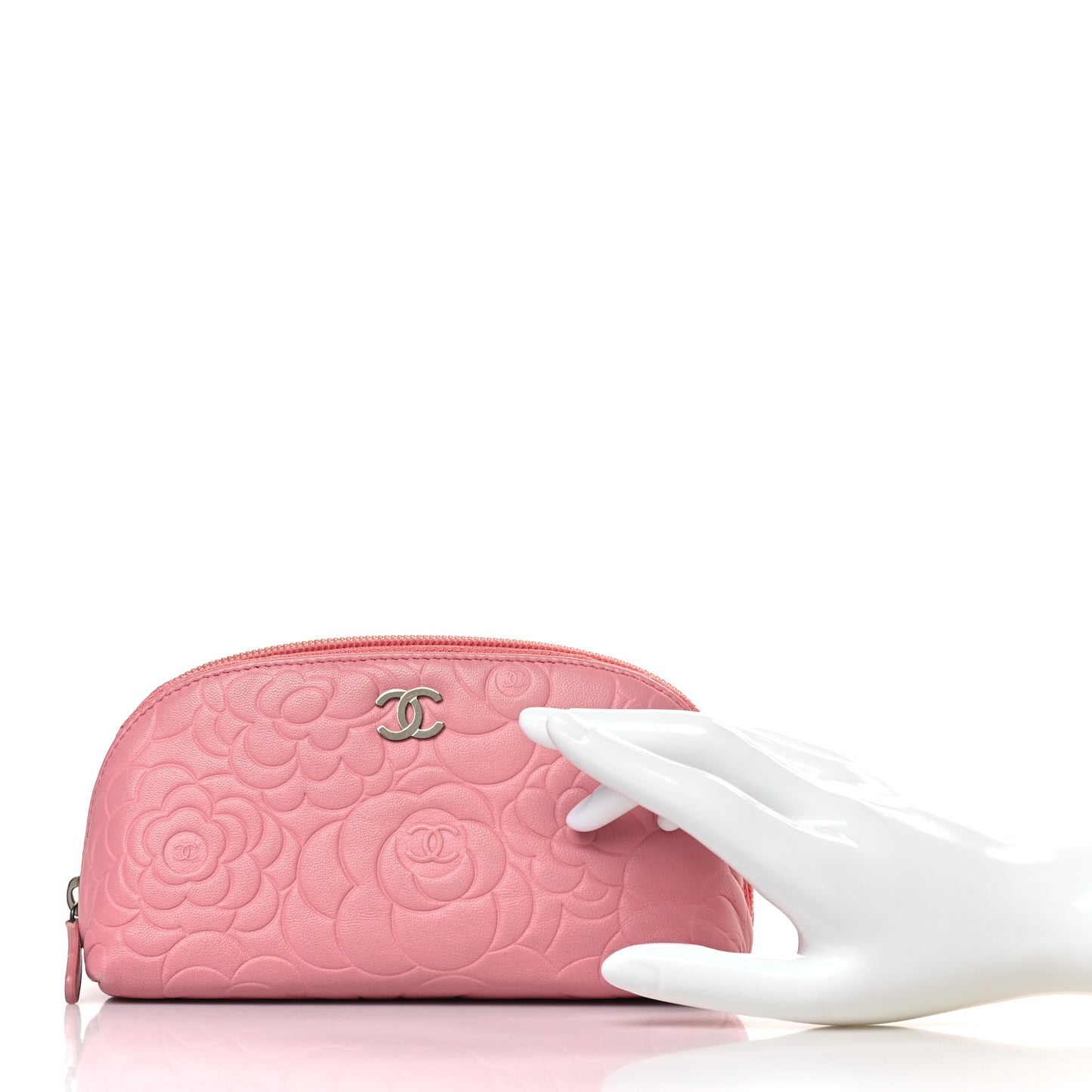 Lambskin Camellia Embossed Cosmetic Case Pink