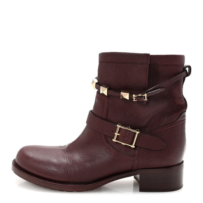 Valentino Garavani Pebbled Calfskin Rockstud Biker Boots 40 Rubin 1 of 9