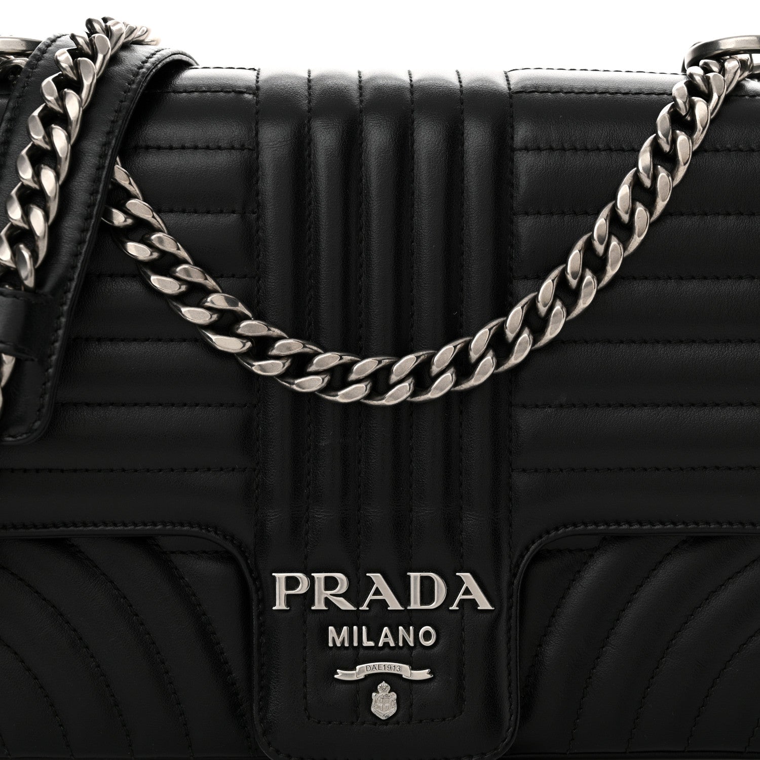 Prada Soft Calfskin Impunture Diagramme Large Chain Flap Shoulder Bag Black 8 of 12