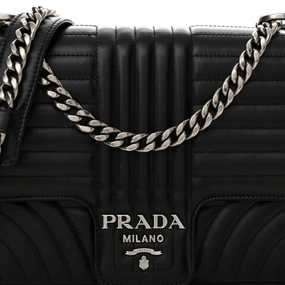 Prada Soft Calfskin Impunture Diagramme Large Chain Flap Shoulder Bag Black 8 of 12