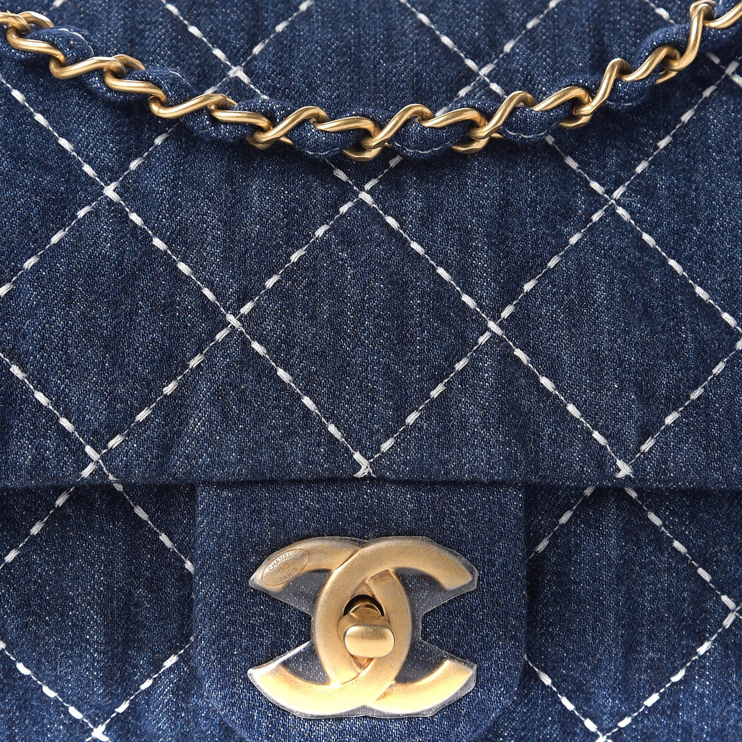 Denim Quilted Medium Denim Trip Single Flap Blue