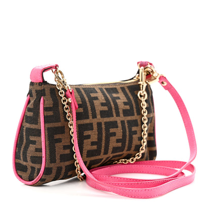 Fendi Zucca Vitello Elite Mini Pouch Crossbody Tobacco Fuxia 3 of 10