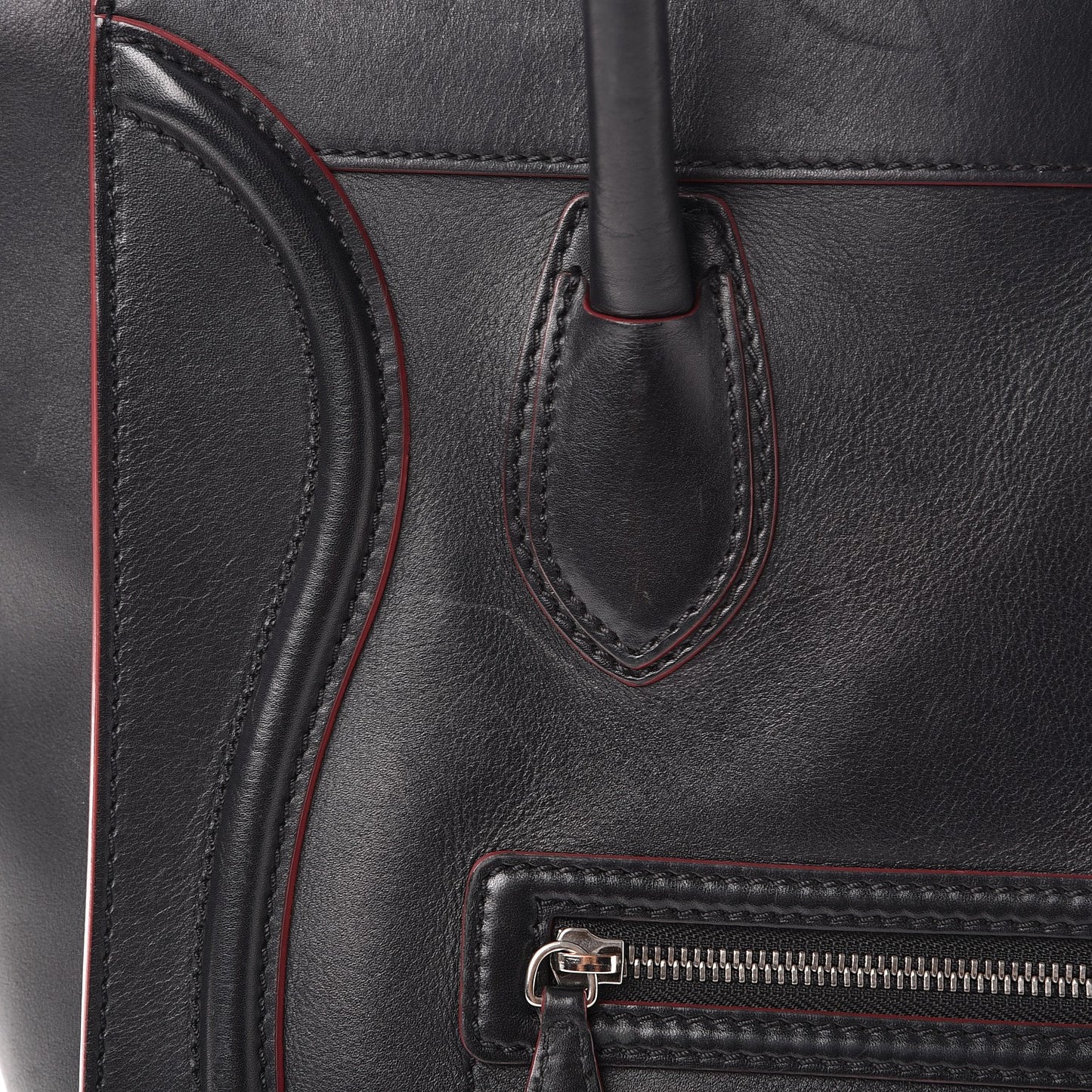 Smooth Calfskin Mini Luggage Black Pink Trim