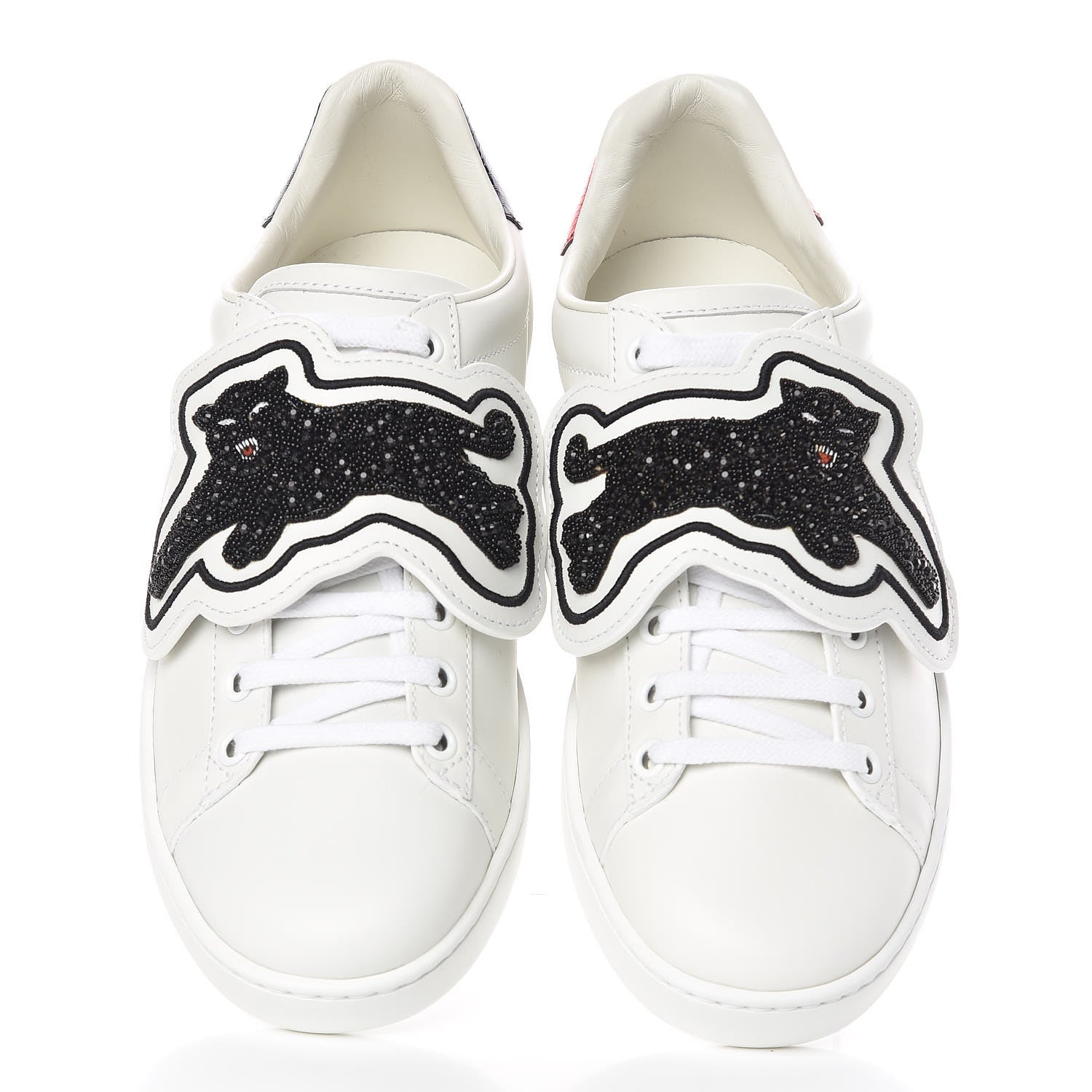 Gucci Calfskin Ayers Crystal Panther Embroidered Womens Ace Sneakers 37 White 5 of 11