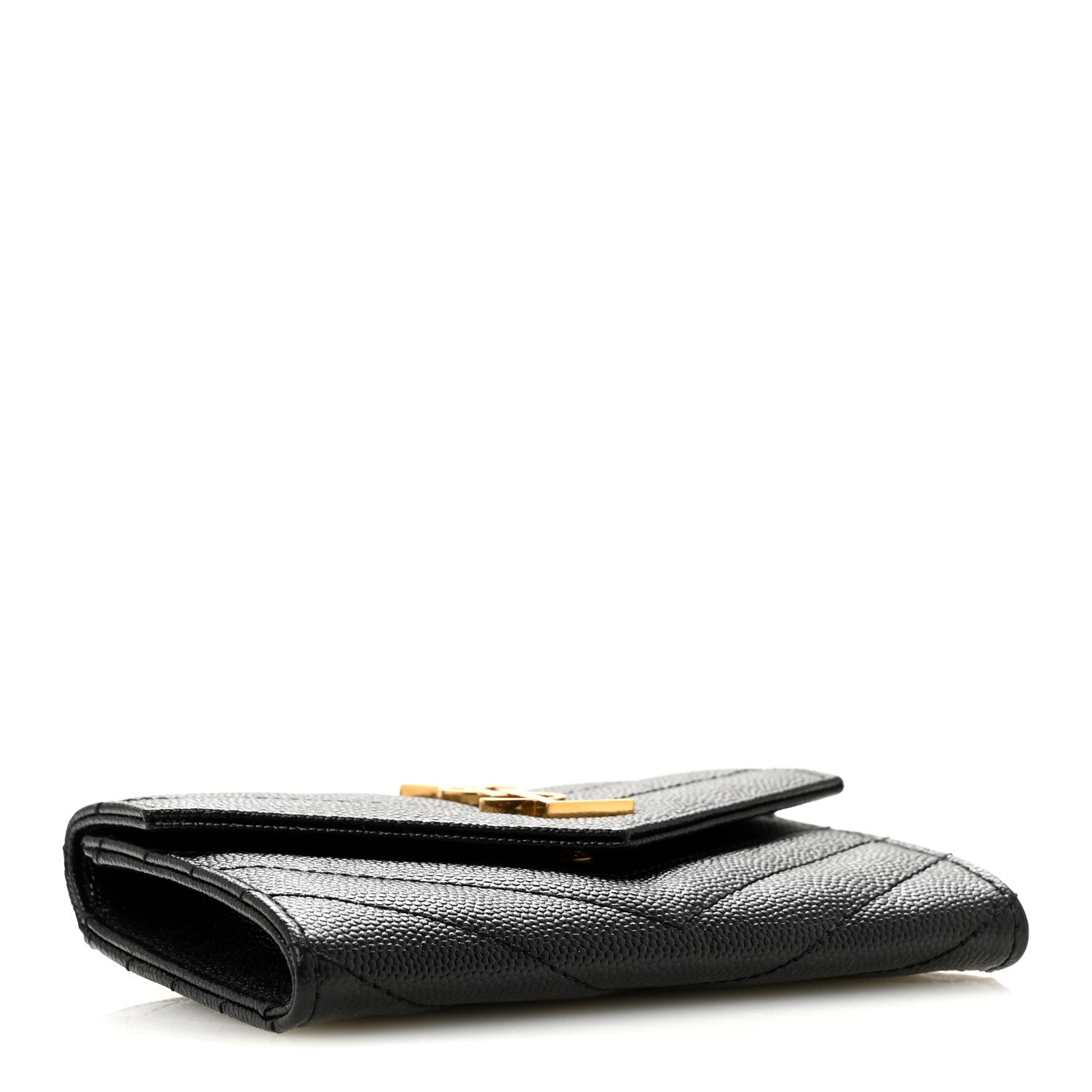 Saint Laurent Grain De Poudre Matelasse Chevron Small Monogram Envelope Wallet Black 4 of 8