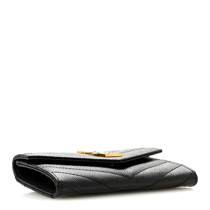 Saint Laurent Grain De Poudre Matelasse Chevron Small Monogram Envelope Wallet Black 4 of 8