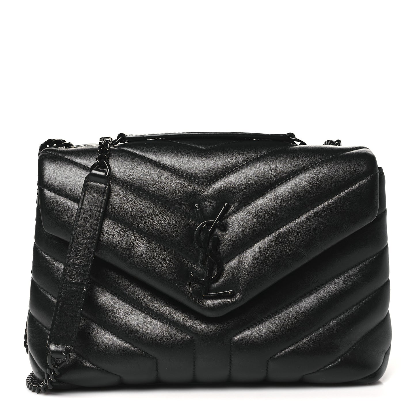 Calfskin Y Quilted Monogram Monochrome Small Loulou Chain Satchel Black