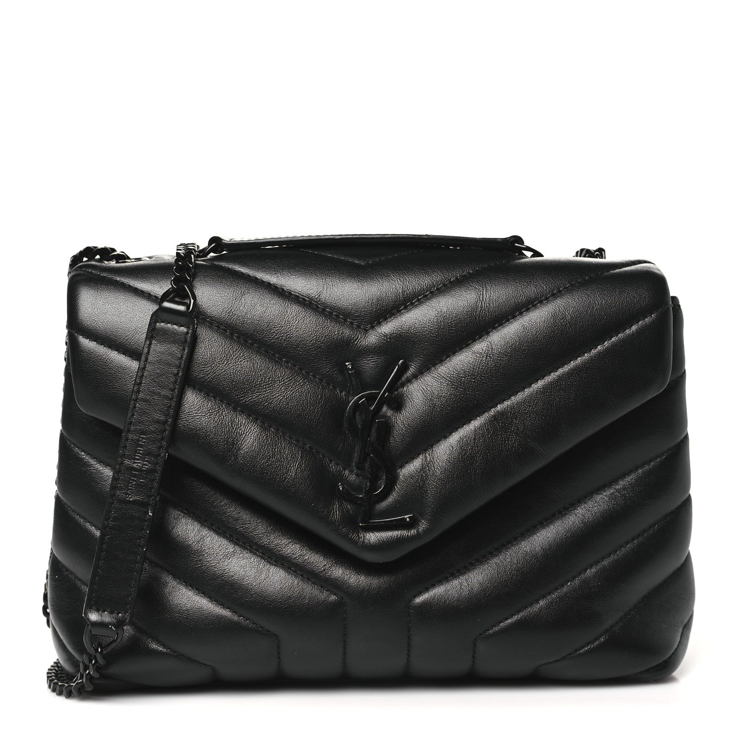 Saint Laurent Calfskin Y Quilted Monogram Monochrome Small Loulou Chain Satchel Black 1 of 12