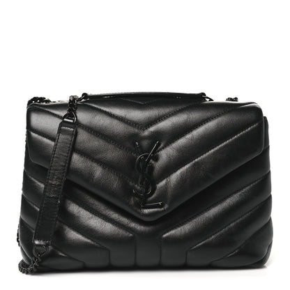 Saint Laurent Calfskin Y Quilted Monogram Monochrome Small Loulou Chain Satchel Black 1 of 12