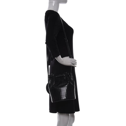 Alaia Calfskin Crocodile Embossed Drawstring Bucket Bag Black 2 of 8