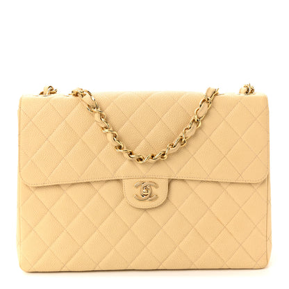 Chanel Caviar Quilted Jumbo Single Flap Beige 1 of 11