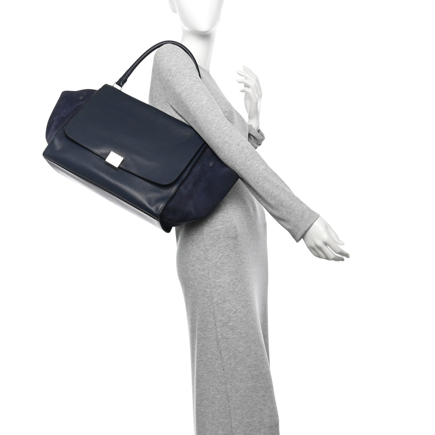 Drummed Calfskin Suede Large Trapeze Navy